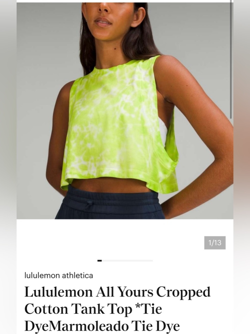 Lululemon All Yours Neon Green Tie-Dye Cropped Tank Top